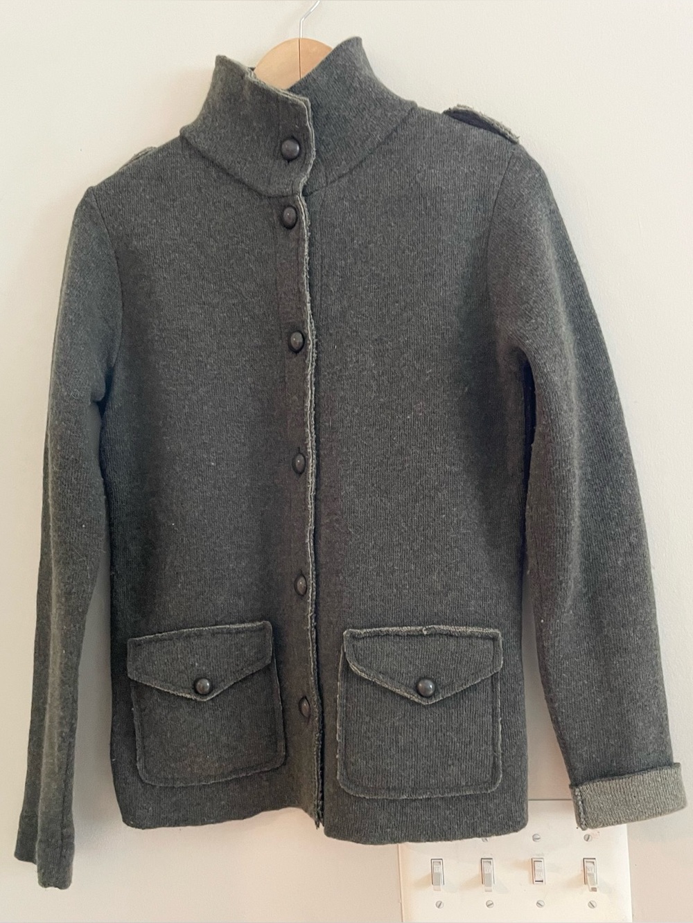 MARY Made Wool Blend Military Style Button Up Cardigan/Jacket Made In Italy-SZ M